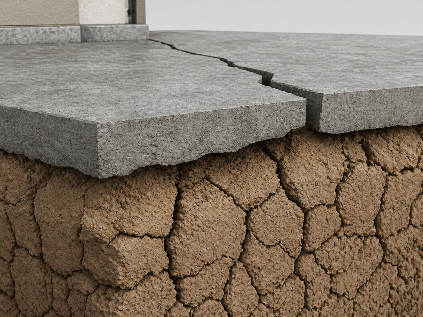 Concrete foundation slab cracking due to expansive clay soil movement in Texas